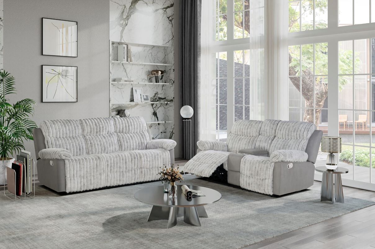 GREY RECLINING SOFA AND LOVESEAT